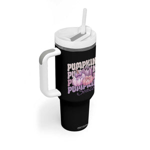 Cute Pumpkins Season with Bows Coquette Autumn Vibes Tumbler With Handle