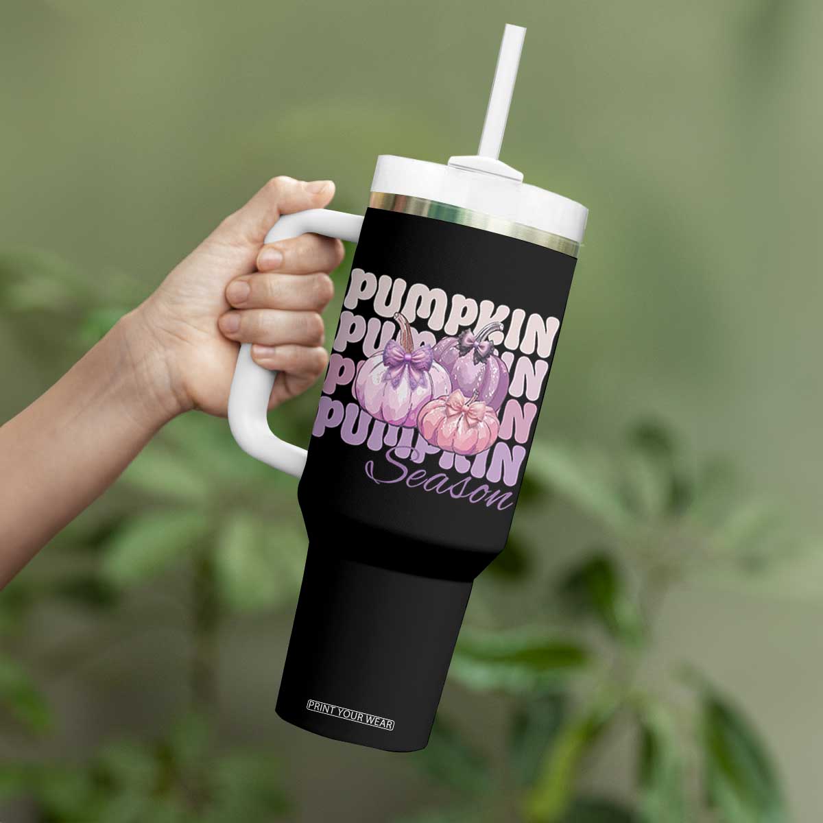 Cute Pumpkins Season with Bows Coquette Autumn Vibes Tumbler With Handle
