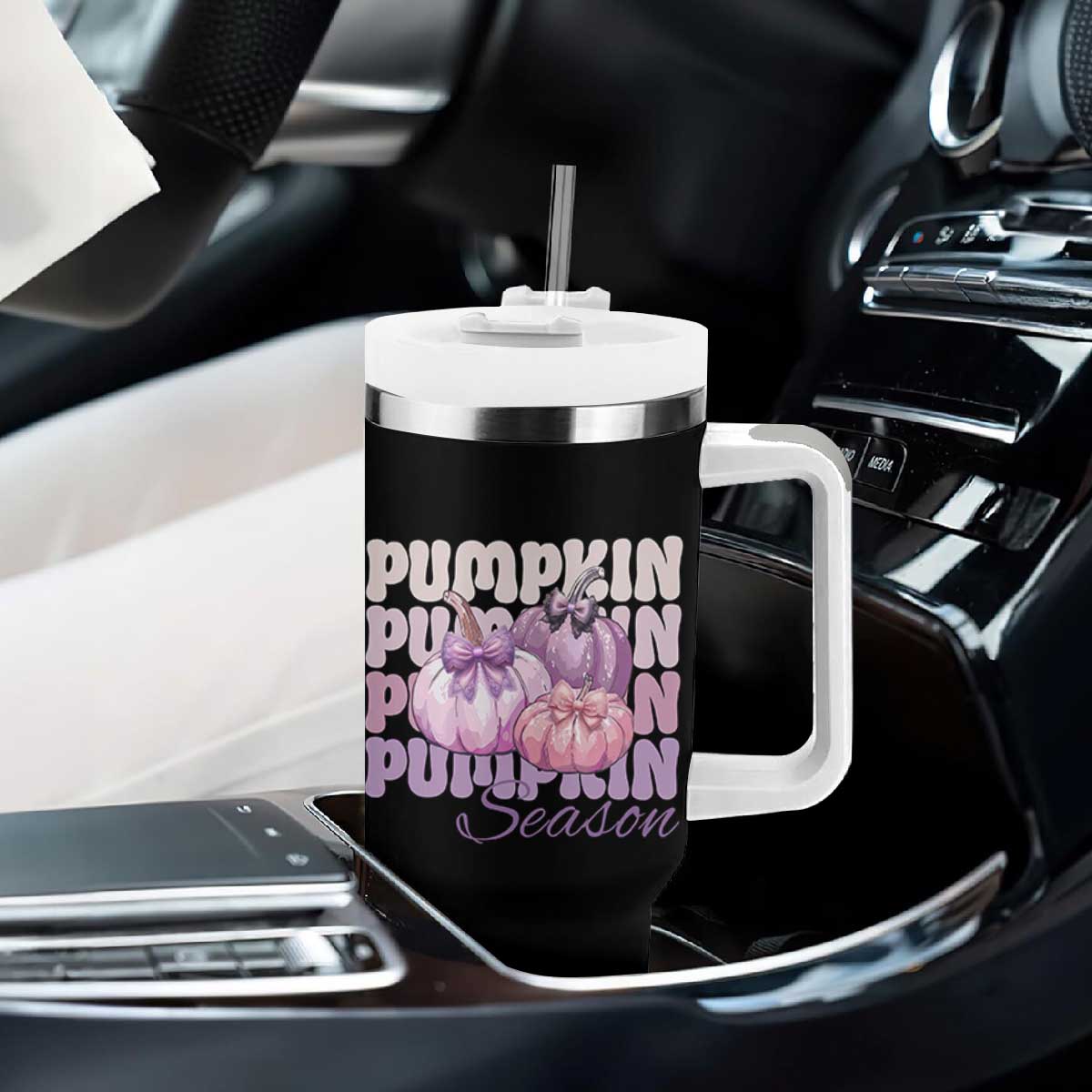 Cute Pumpkins Season with Bows Coquette Autumn Vibes Tumbler With Handle