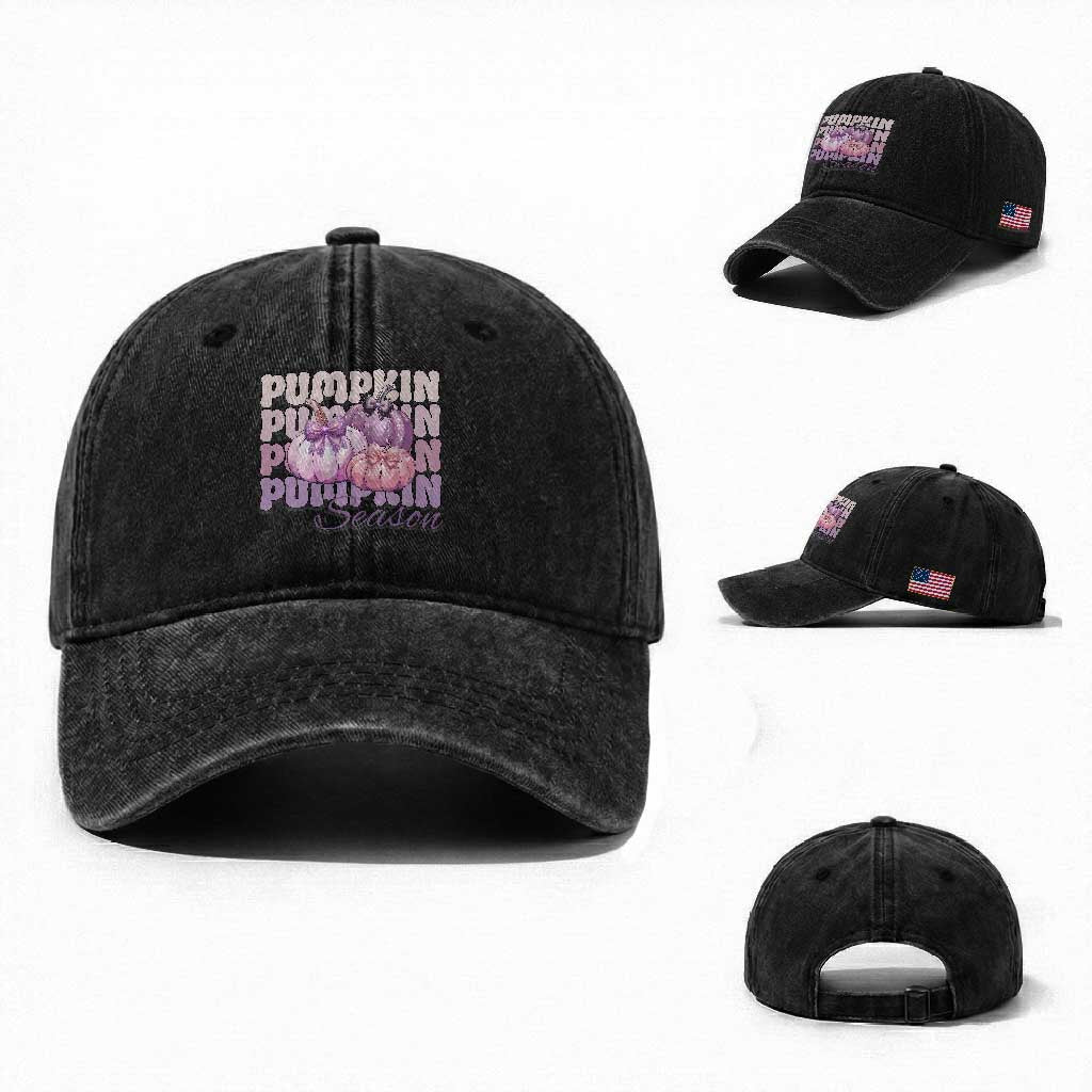 Cute Pumpkins Season with Bows Coquette Autumn Vibes Washed Cotton Baseball Cap