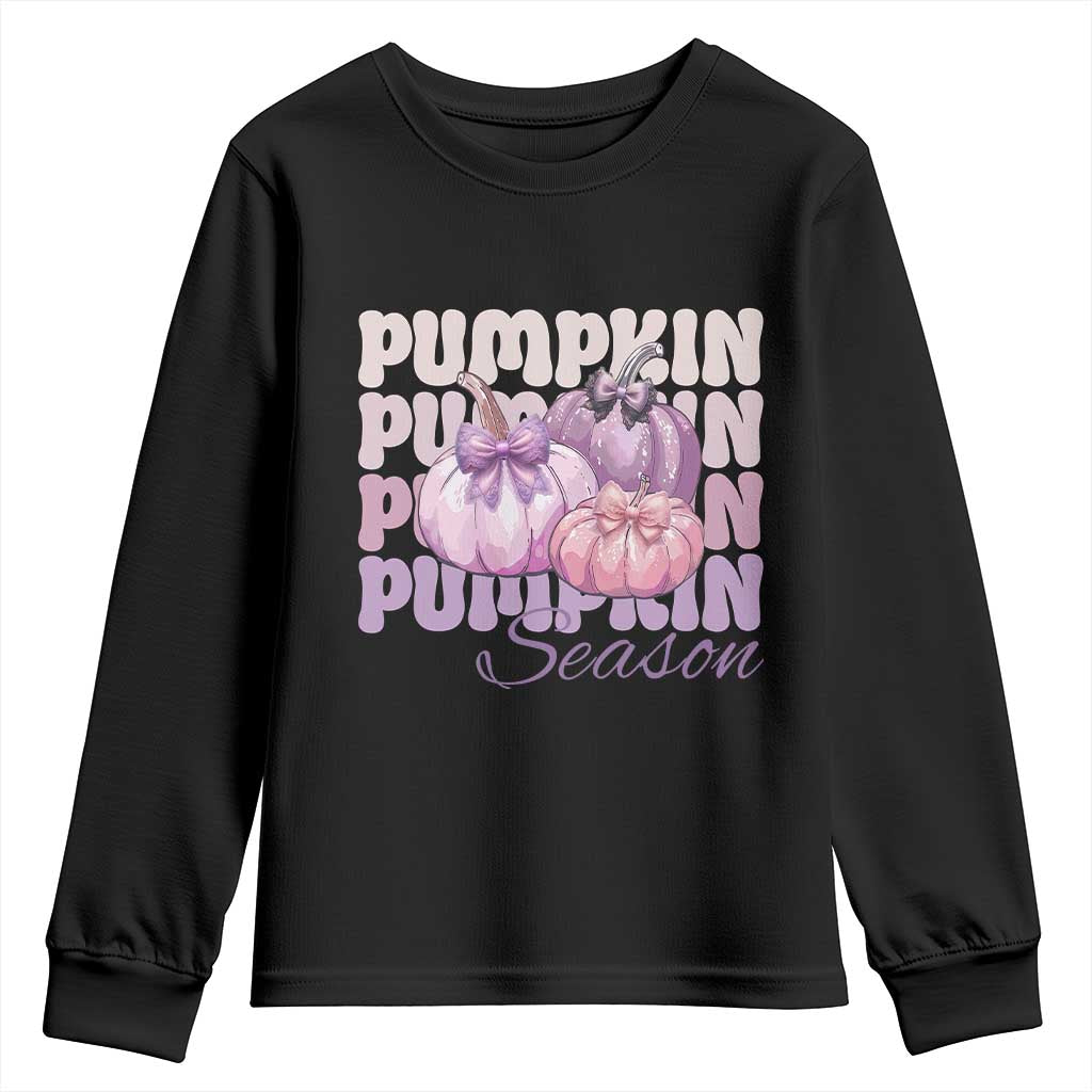 Cute Pumpkins Season with Bows Coquette Autumn Vibes Youth Sweatshirt
