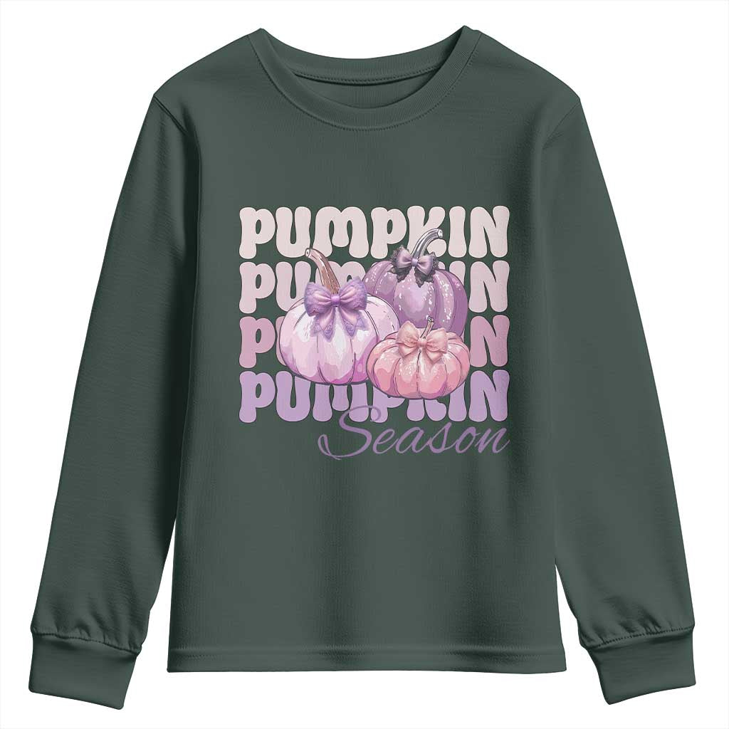 Cute Pumpkins Season with Bows Coquette Autumn Vibes Youth Sweatshirt