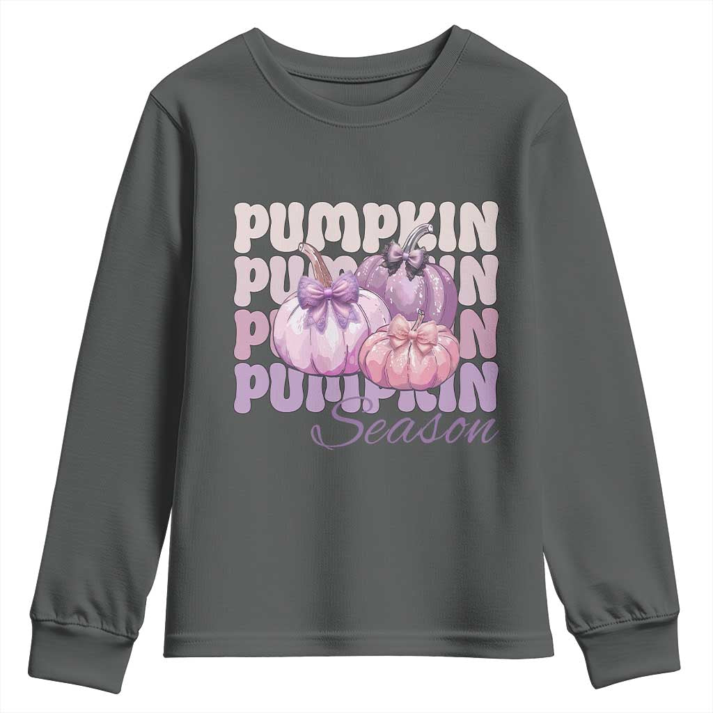 Cute Pumpkins Season with Bows Coquette Autumn Vibes Youth Sweatshirt