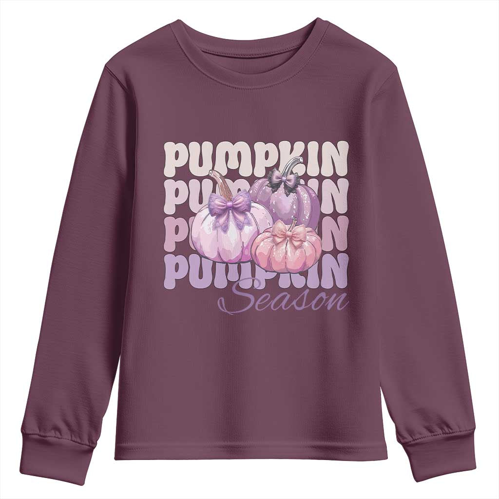 Cute Pumpkins Season with Bows Coquette Autumn Vibes Youth Sweatshirt