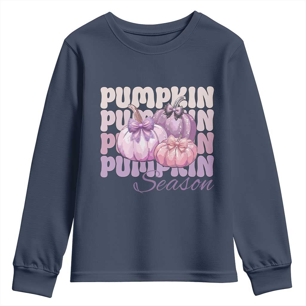 Cute Pumpkins Season with Bows Coquette Autumn Vibes Youth Sweatshirt