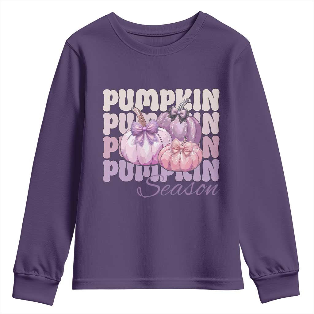 Cute Pumpkins Season with Bows Coquette Autumn Vibes Youth Sweatshirt