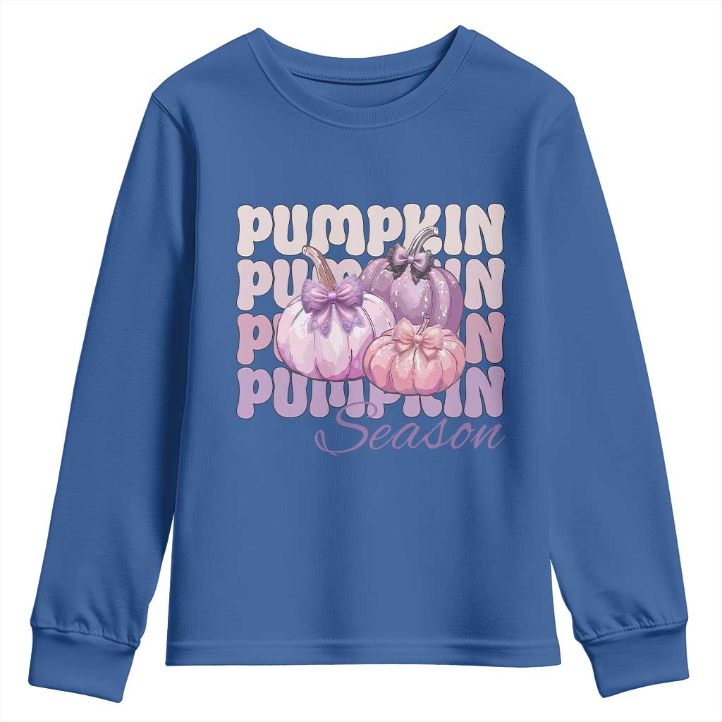 Cute Pumpkins Season with Bows Coquette Autumn Vibes Youth Sweatshirt