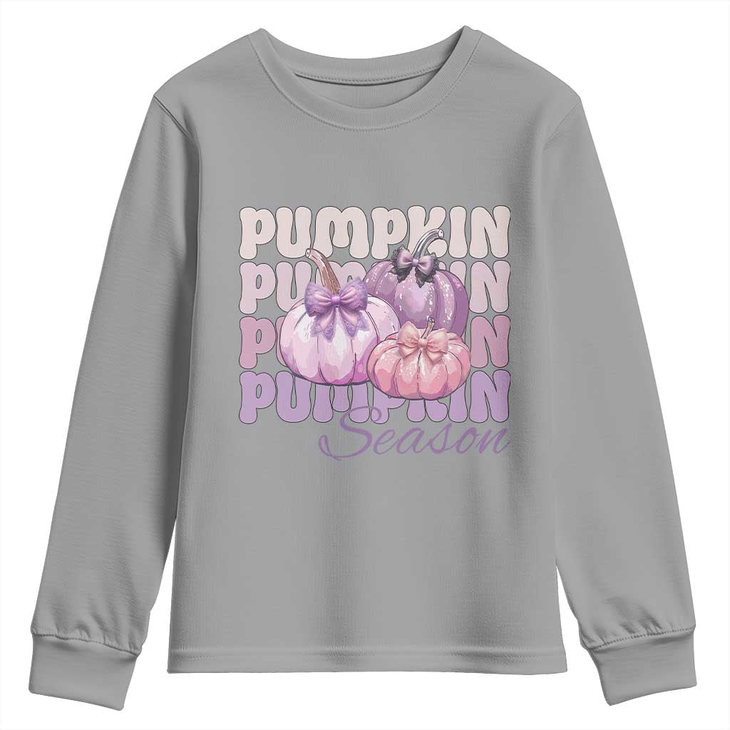 Cute Pumpkins Season with Bows Coquette Autumn Vibes Youth Sweatshirt