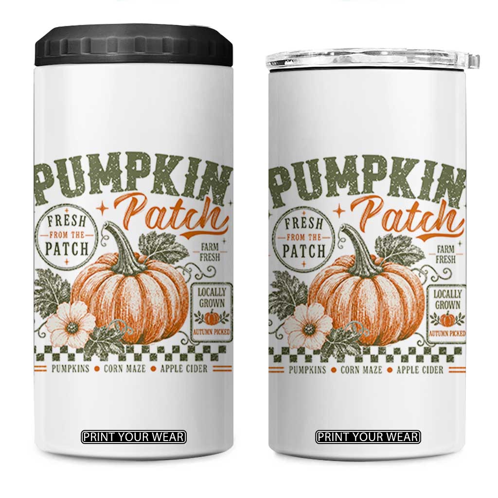 Vintage Pumpkin Patch Farm Fresh 4 in 1 Can Cooler Tumbler Rustic Farmhouse Locally Grown Autumn Fall Gift