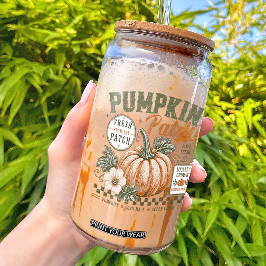 Vintage Pumpkin Patch Farm Fresh Glass Can Rustic Farmhouse Locally Grown Autumn Fall Gift