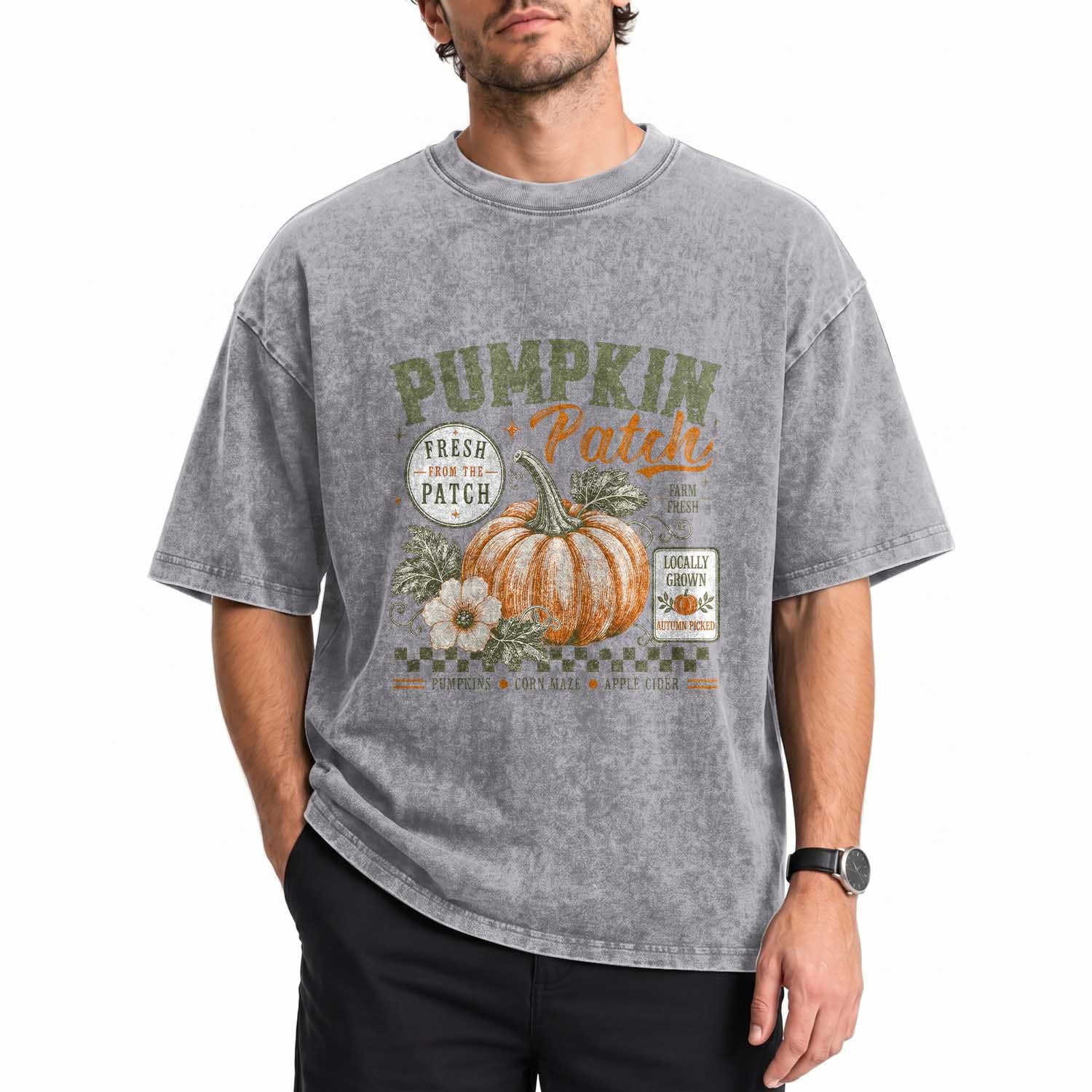 Vintage Pumpkin Patch Farm Fresh Washed Cotton T-Shirt Rustic Farmhouse Locally Grown Autumn Fall Gift