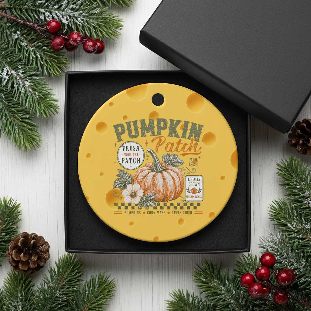 Vintage Pumpkin Patch Farm Fresh Ceramic Ornament Rustic Farmhouse Locally Grown Autumn Fall Gift