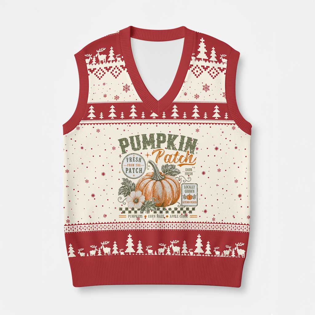 Vintage Pumpkin Patch Farm Fresh V-Neck Knit Sweater Vest Rustic Farmhouse Locally Grown Autumn Fall Gift