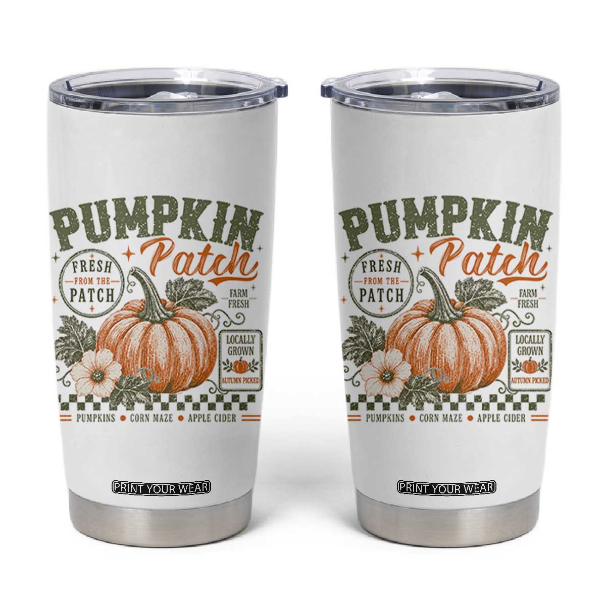 Vintage Pumpkin Patch Farm Fresh Tumbler Cup Rustic Farmhouse Locally Grown Autumn Fall Gift