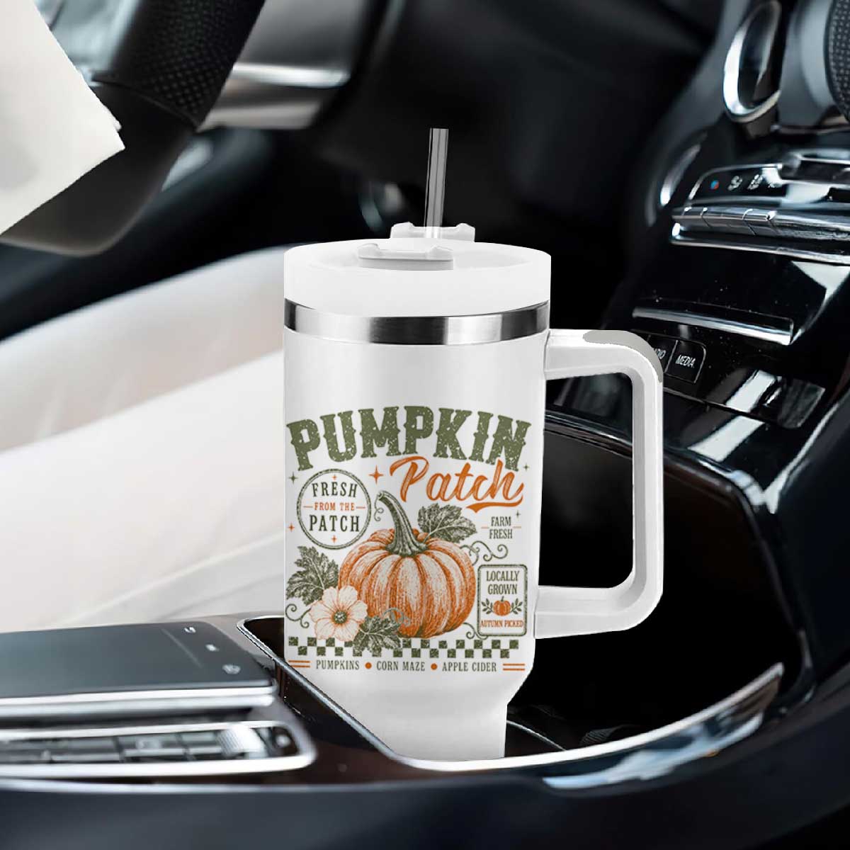 Vintage Pumpkin Patch Farm Fresh Tumbler With Handle Rustic Farmhouse Locally Grown Autumn Fall Gift
