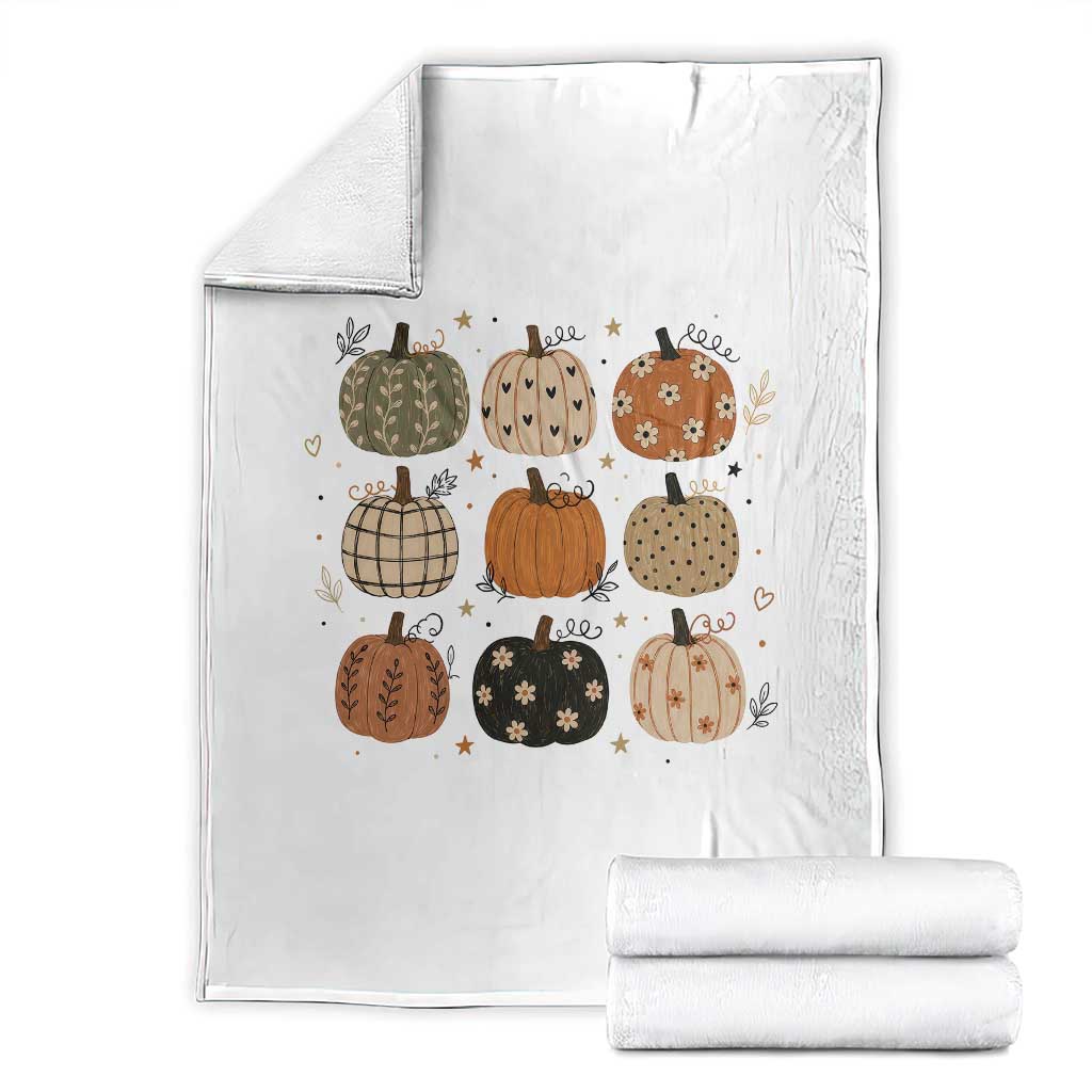 Aesthetic Boho Earthy Pumpkins Grid Throw Blanket Cute Fall Season Autumn Thanksgiving