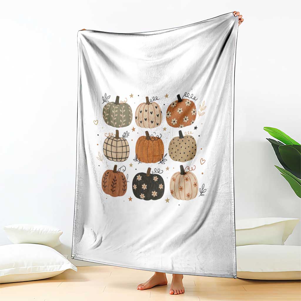 Aesthetic Boho Earthy Pumpkins Grid Throw Blanket Cute Fall Season Autumn Thanksgiving