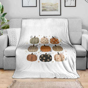 Aesthetic Boho Earthy Pumpkins Grid Throw Blanket Cute Fall Season Autumn Thanksgiving