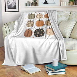 Aesthetic Boho Earthy Pumpkins Grid Throw Blanket Cute Fall Season Autumn Thanksgiving