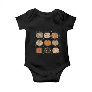 Aesthetic Boho Earthy Pumpkins Grid Baby Onesie Cute Fall Season Autumn Thanksgiving