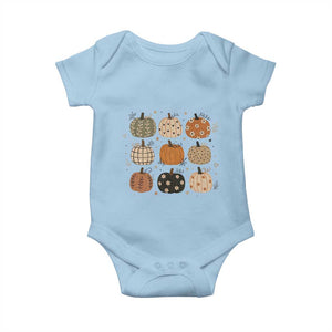Aesthetic Boho Earthy Pumpkins Grid Baby Onesie Cute Fall Season Autumn Thanksgiving