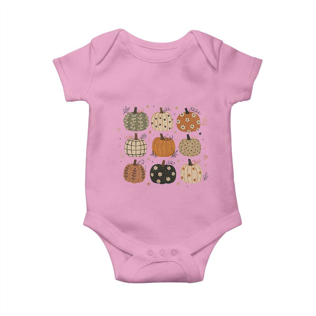 Aesthetic Boho Earthy Pumpkins Grid Baby Onesie Cute Fall Season Autumn Thanksgiving