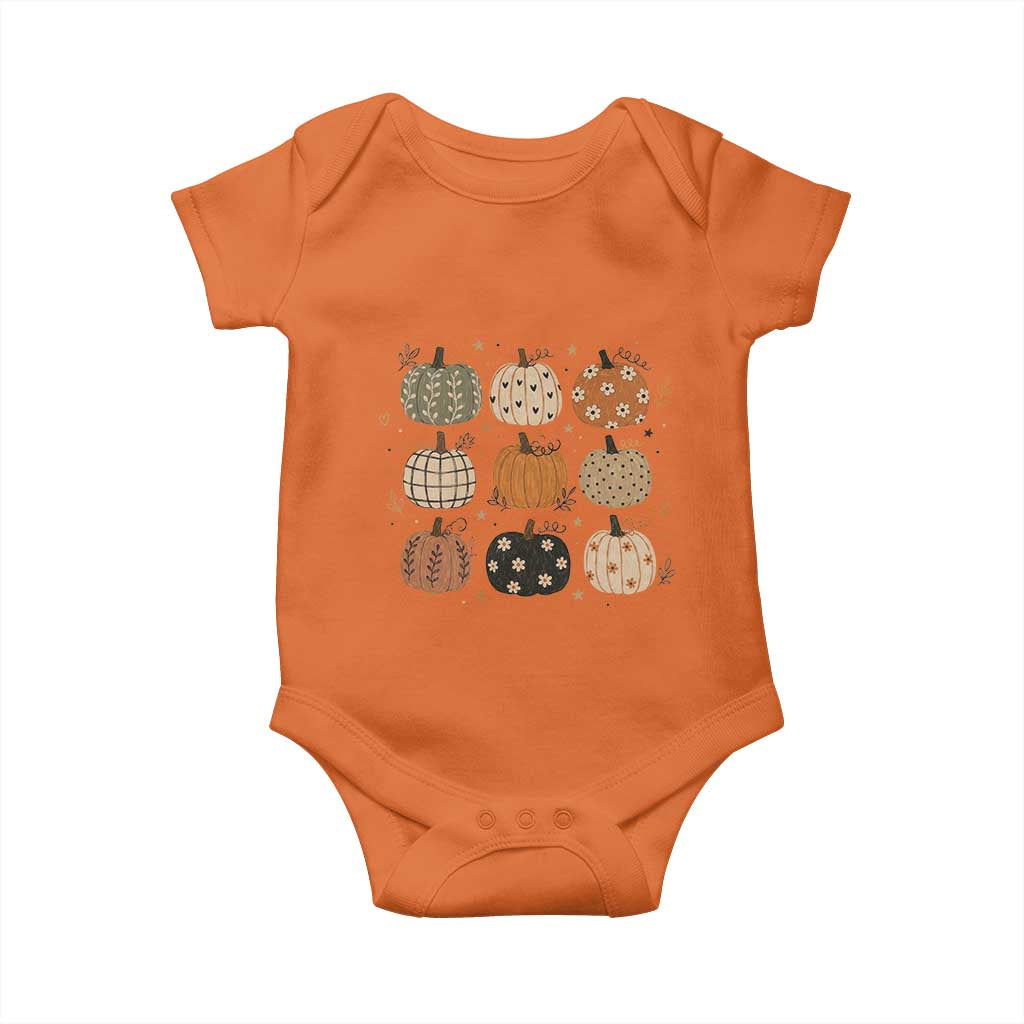 Aesthetic Boho Earthy Pumpkins Grid Baby Onesie Cute Fall Season Autumn Thanksgiving