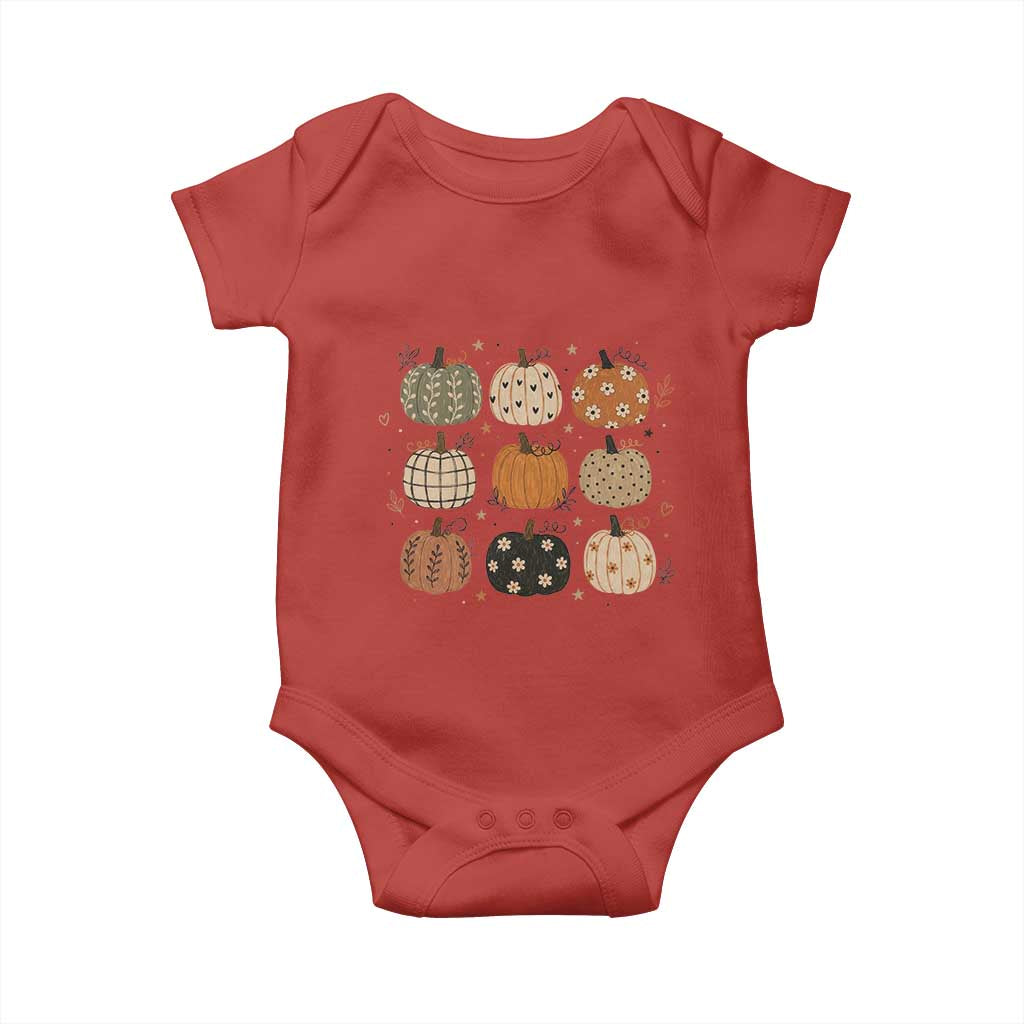 Aesthetic Boho Earthy Pumpkins Grid Baby Onesie Cute Fall Season Autumn Thanksgiving