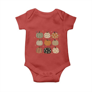 Aesthetic Boho Earthy Pumpkins Grid Baby Onesie Cute Fall Season Autumn Thanksgiving