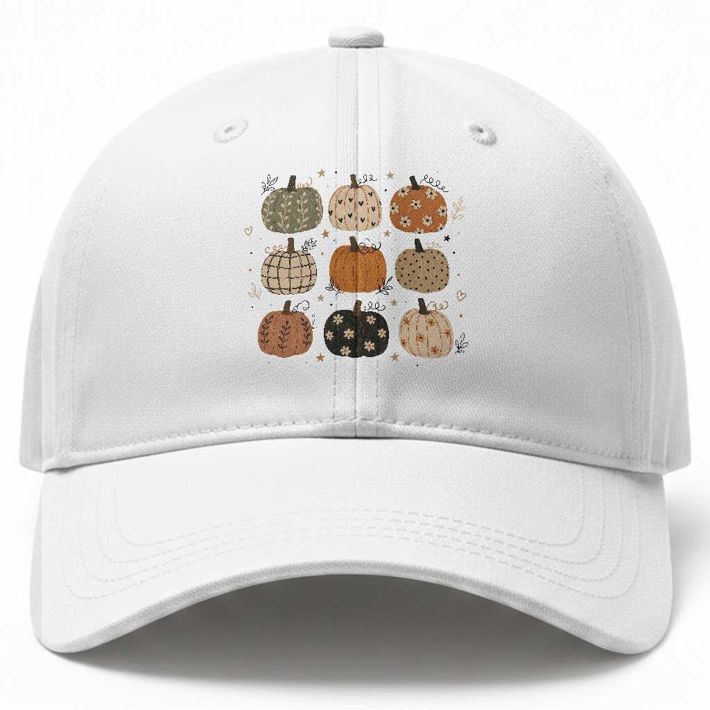 Aesthetic Boho Earthy Pumpkins Grid Baseball Cap Cute Fall Season Autumn Thanksgiving