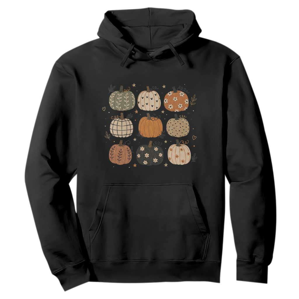 Aesthetic Boho Earthy Pumpkins Grid Hoodie Cute Fall Season Autumn Thanksgiving