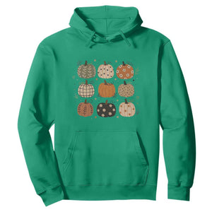 Aesthetic Boho Earthy Pumpkins Grid Hoodie Cute Fall Season Autumn Thanksgiving