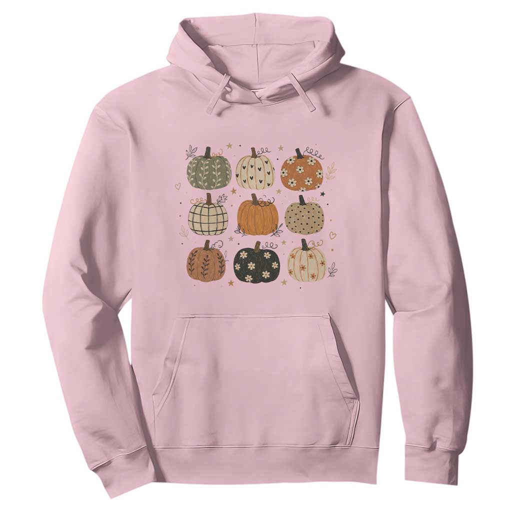 Aesthetic Boho Earthy Pumpkins Grid Hoodie Cute Fall Season Autumn Thanksgiving