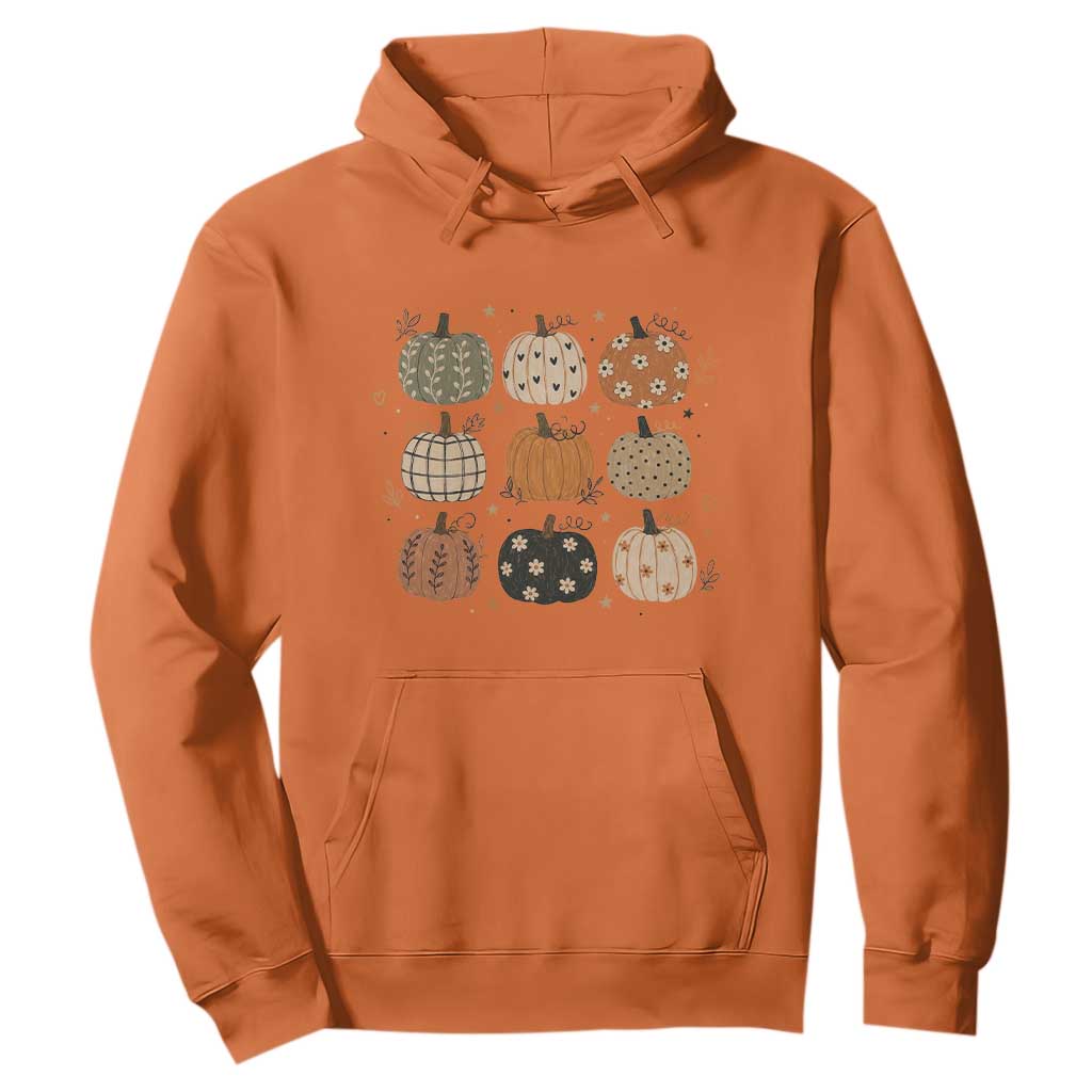 Aesthetic Boho Earthy Pumpkins Grid Hoodie Cute Fall Season Autumn Thanksgiving