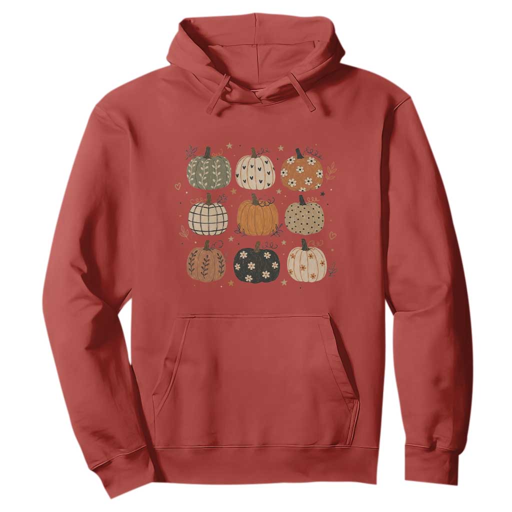 Aesthetic Boho Earthy Pumpkins Grid Hoodie Cute Fall Season Autumn Thanksgiving
