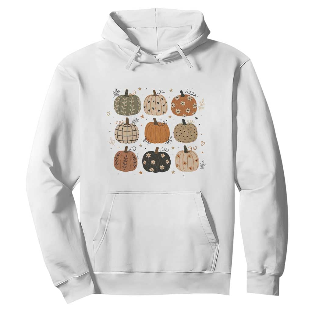 Aesthetic Boho Earthy Pumpkins Grid Hoodie Cute Fall Season Autumn Thanksgiving
