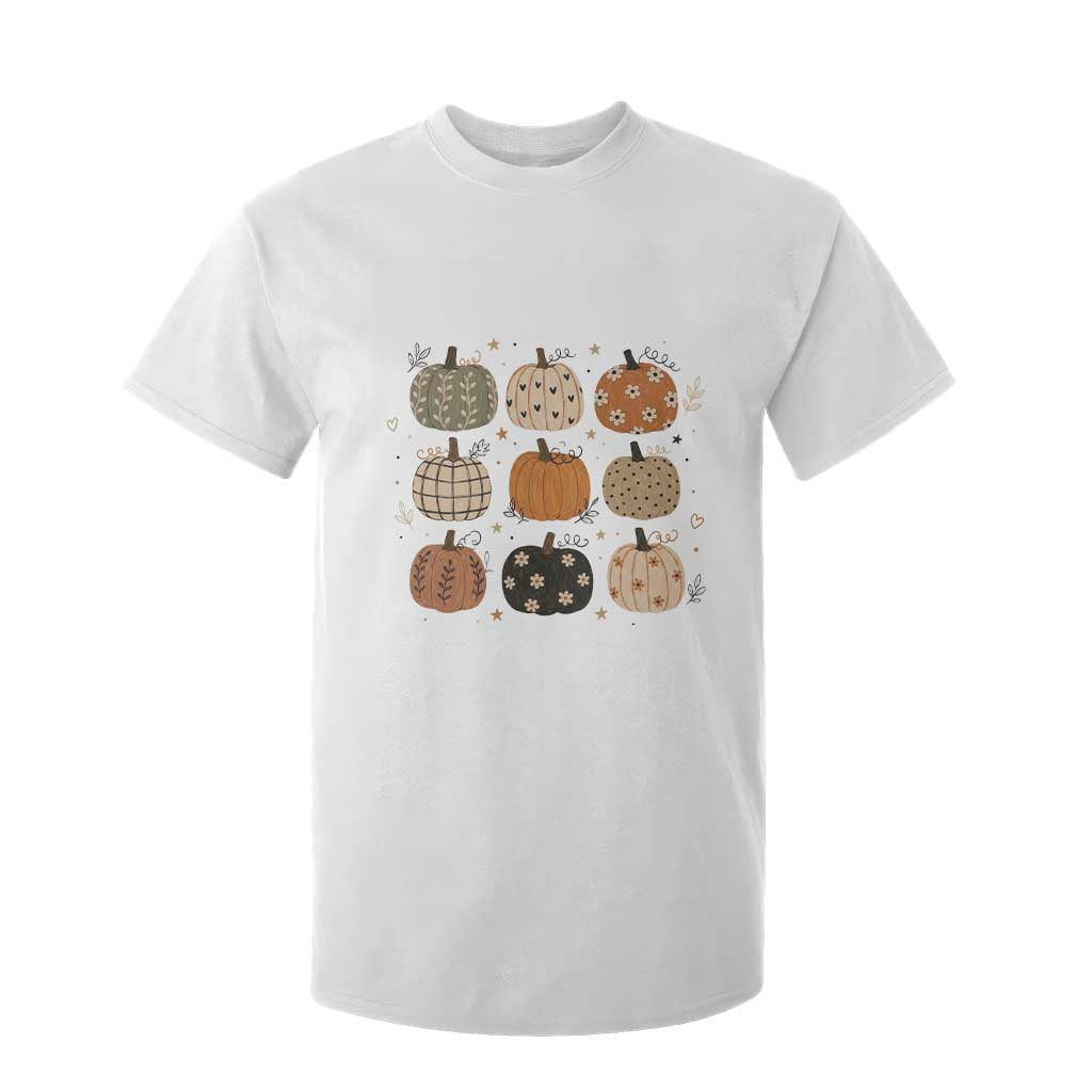 Aesthetic Boho Earthy Pumpkins Grid T Shirt For Kid Cute Fall Season Autumn Thanksgiving