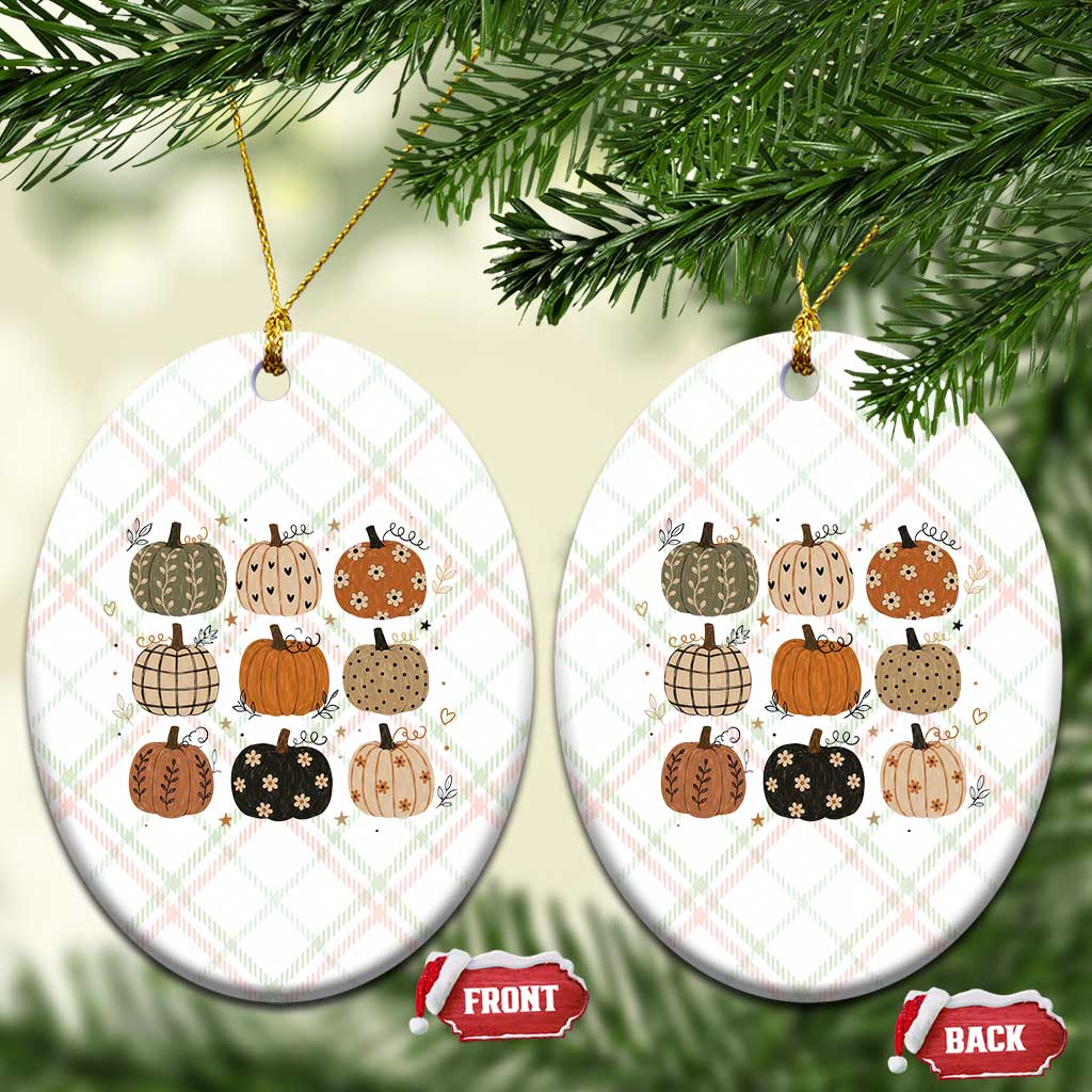 Aesthetic Boho Earthy Pumpkins Grid Ceramic Ornament Cute Fall Season Autumn Thanksgiving