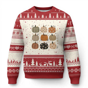 Aesthetic Boho Earthy Pumpkins Grid Ugly Christmas Sweater Cute Fall Season Autumn Thanksgiving