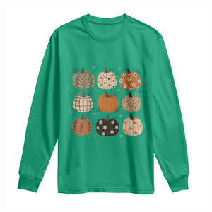 Aesthetic Boho Earthy Pumpkins Grid Long Sleeve Shirt Cute Fall Season Autumn Thanksgiving