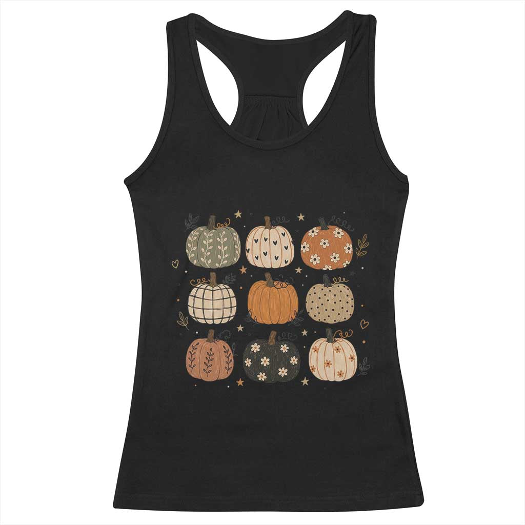 Aesthetic Boho Earthy Pumpkins Grid Racerback Tank Top Cute Fall Season Autumn Thanksgiving