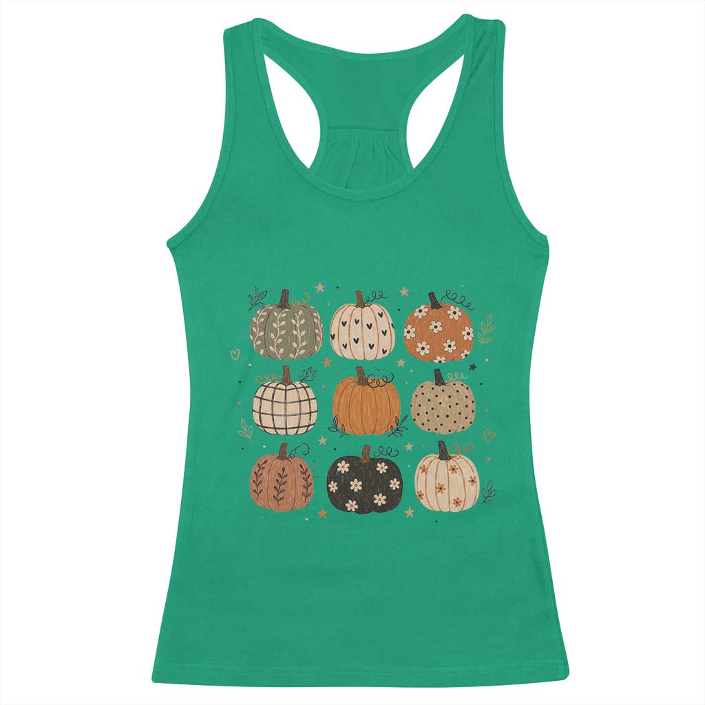 Aesthetic Boho Earthy Pumpkins Grid Racerback Tank Top Cute Fall Season Autumn Thanksgiving