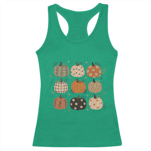 Aesthetic Boho Earthy Pumpkins Grid Racerback Tank Top Cute Fall Season Autumn Thanksgiving