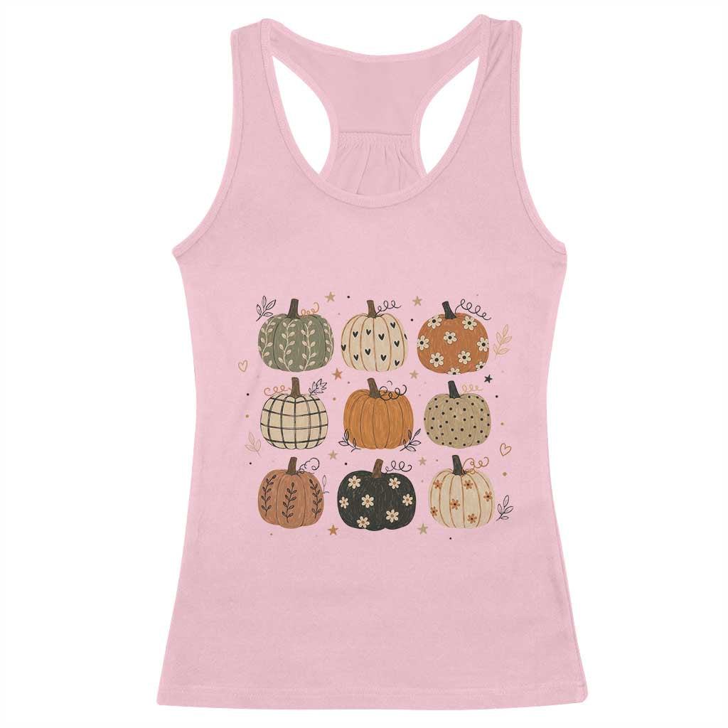 Aesthetic Boho Earthy Pumpkins Grid Racerback Tank Top Cute Fall Season Autumn Thanksgiving