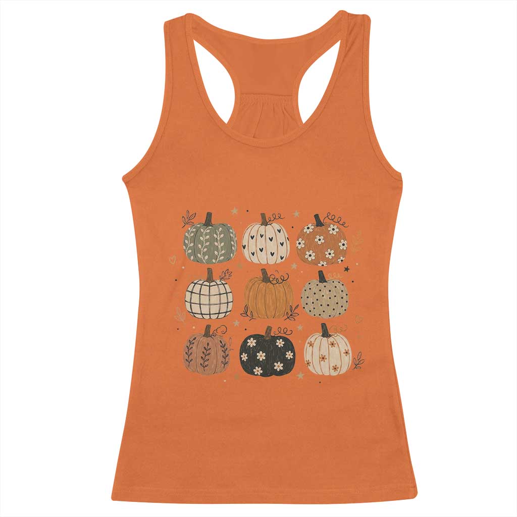 Aesthetic Boho Earthy Pumpkins Grid Racerback Tank Top Cute Fall Season Autumn Thanksgiving