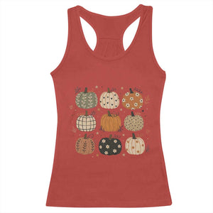 Aesthetic Boho Earthy Pumpkins Grid Racerback Tank Top Cute Fall Season Autumn Thanksgiving