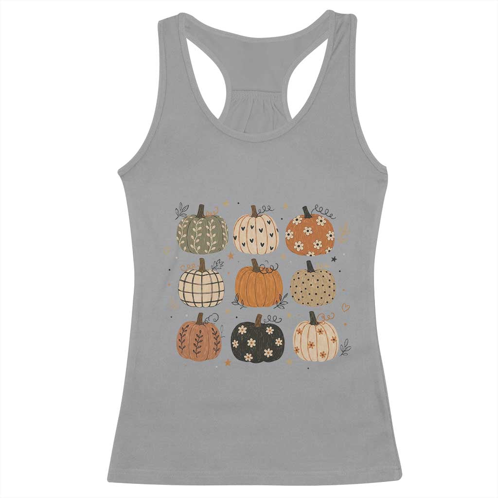 Aesthetic Boho Earthy Pumpkins Grid Racerback Tank Top Cute Fall Season Autumn Thanksgiving