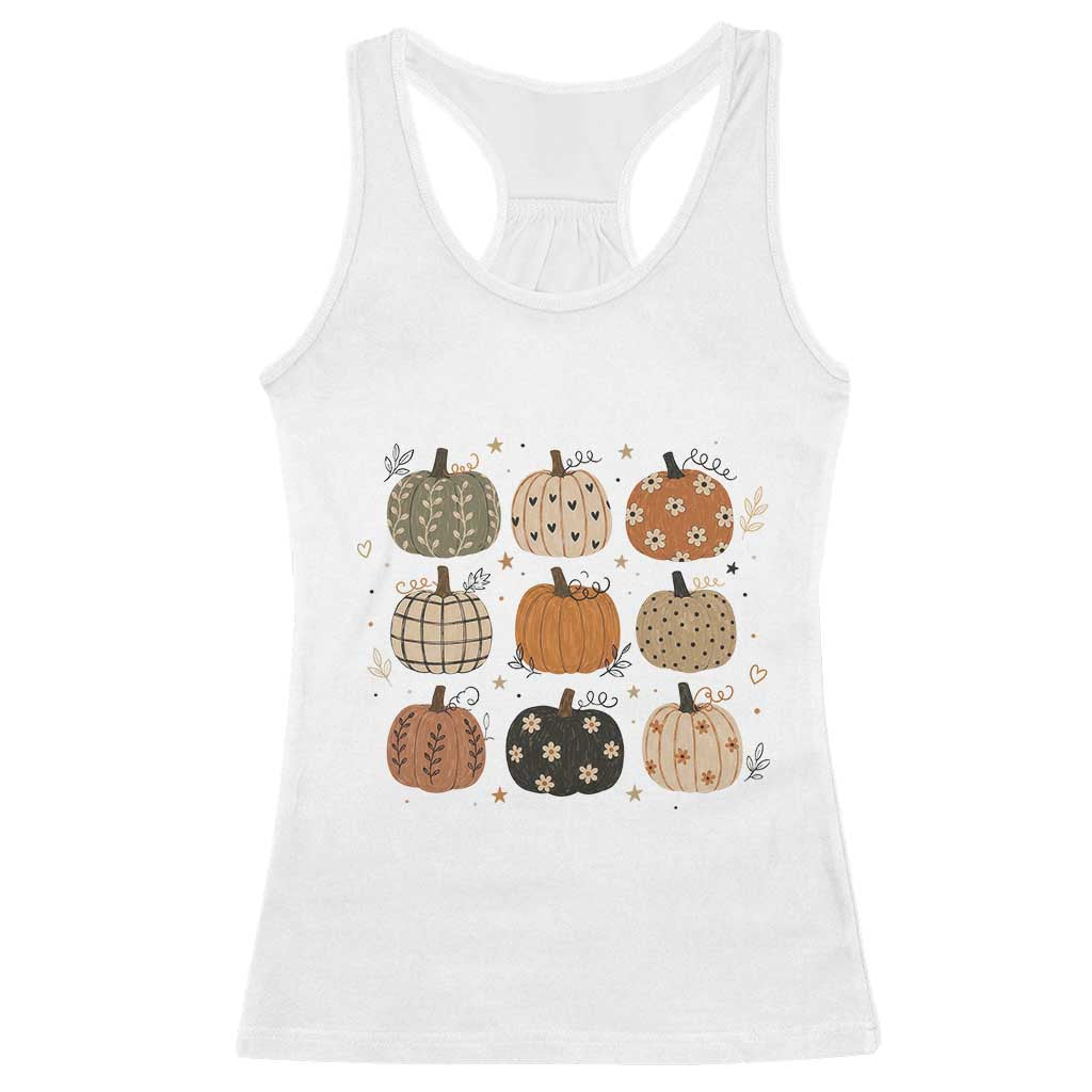 Aesthetic Boho Earthy Pumpkins Grid Racerback Tank Top Cute Fall Season Autumn Thanksgiving
