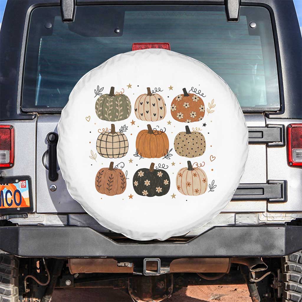 Aesthetic Boho Earthy Pumpkins Grid Spare Tire Cover Cute Fall Season Autumn Thanksgiving