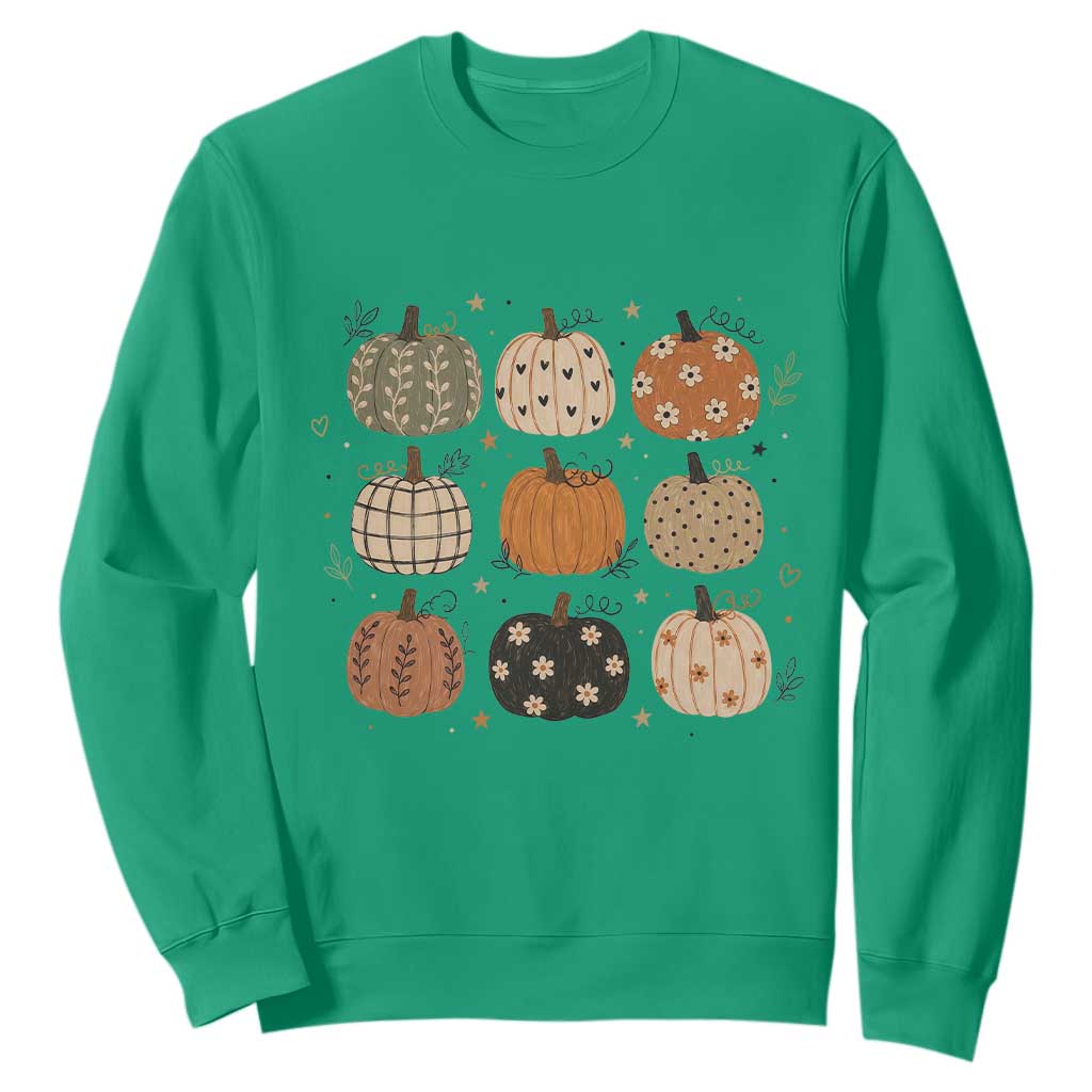 Aesthetic Boho Earthy Pumpkins Grid Sweatshirt Cute Fall Season Autumn Thanksgiving